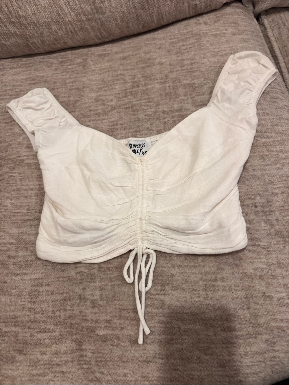 Princess Polly White Ruched Tie-Front Crop Top
